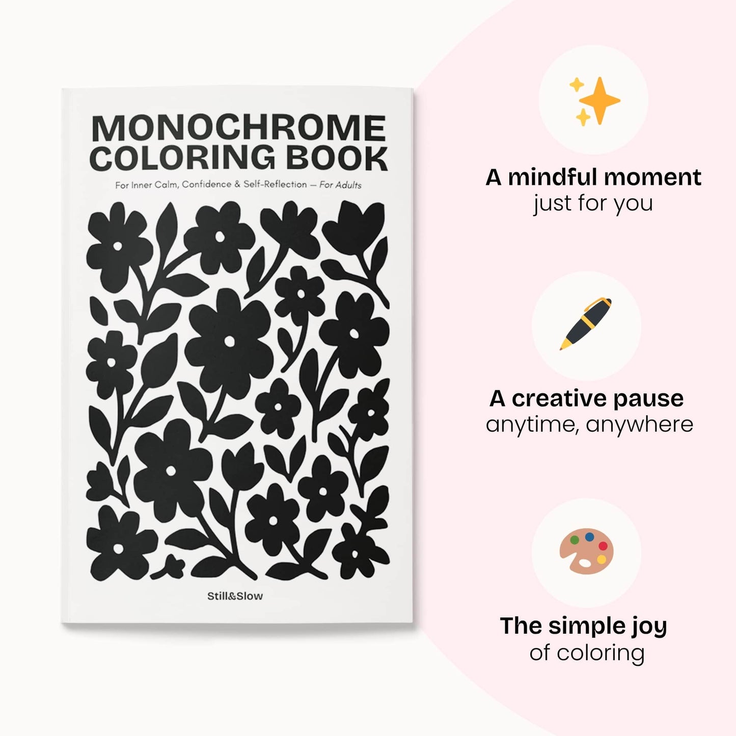 Libro da colorare monocolore per ritrovare la calma interiore e riflettere su se stessi