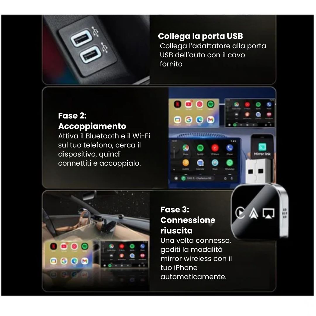Adattatore wireless 3-in-1 CarPlay (Apple/Android)